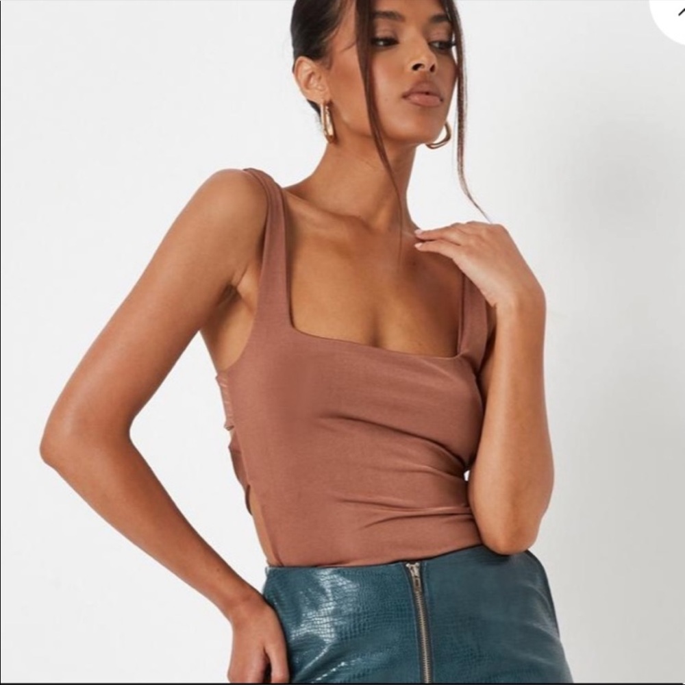 chocolate seam free square neck backless bodysuit
